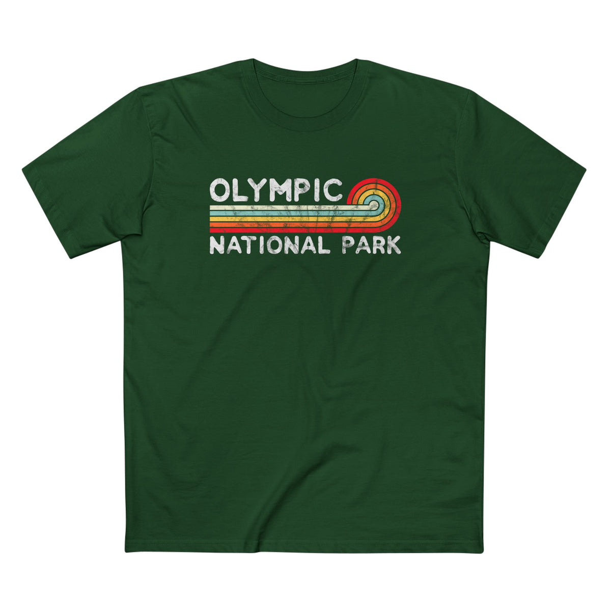 Olympic National Park T-Shirt - Vintage Stretched Sunrise in Forest Green