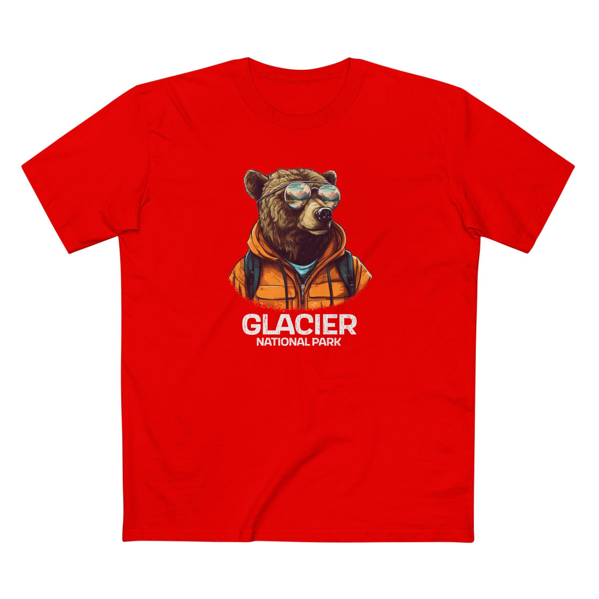 Glacier National Park T-Shirt - Grizzly Bear in Red