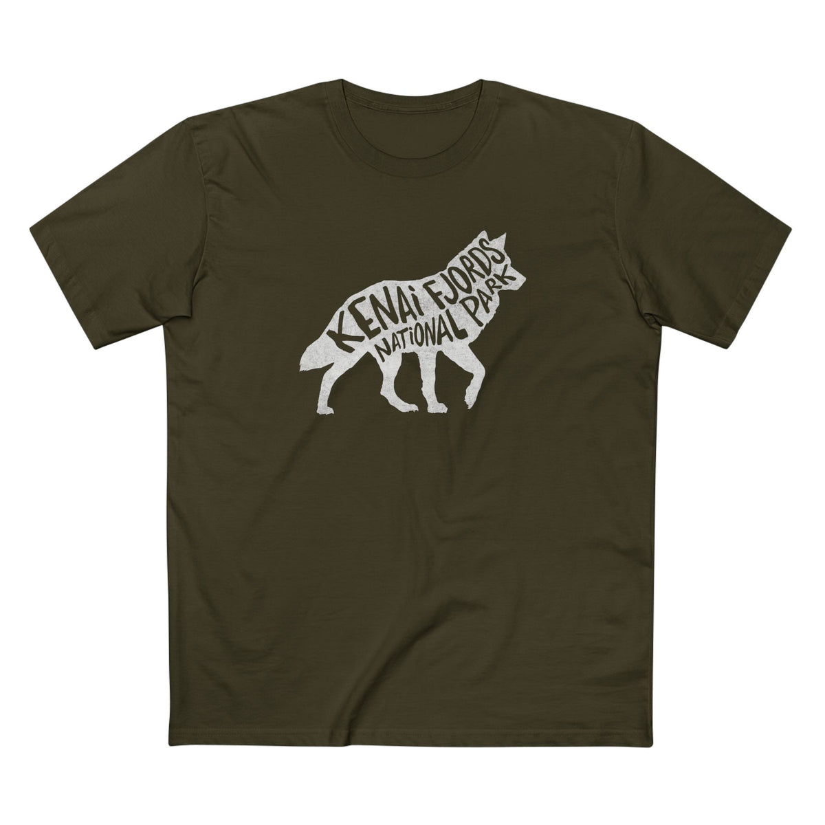 Kenai Fjords National Park T-Shirt - Gray Wolf in Army