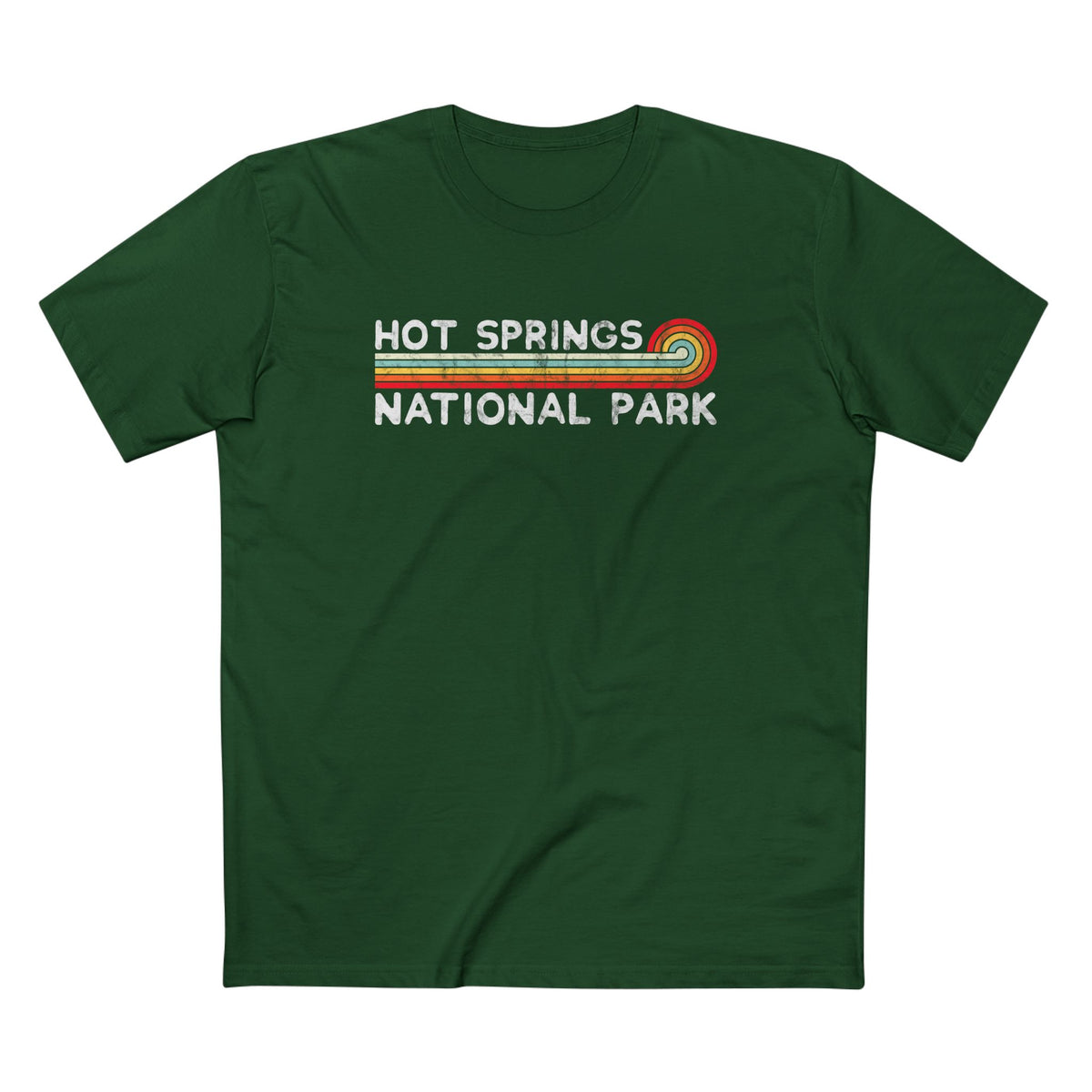 Hot Springs National Park T-Shirt - Vintage Stretched Sunrise in Forest Green