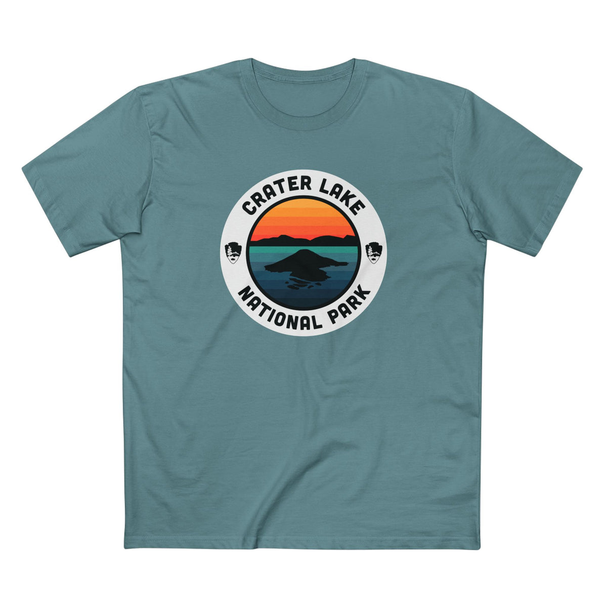 Crater Lake National Park T-Shirt - Round Badge Design in Slate Blue