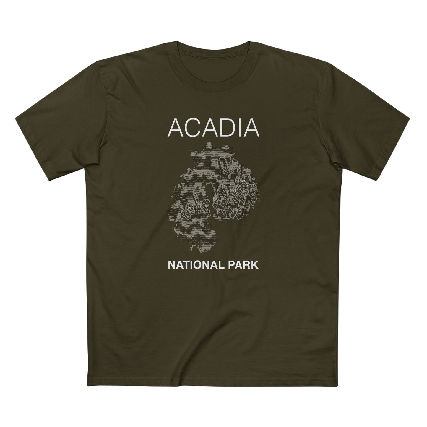 Mount Desert Island and Acadia National Park T-Shirt Lines in Army