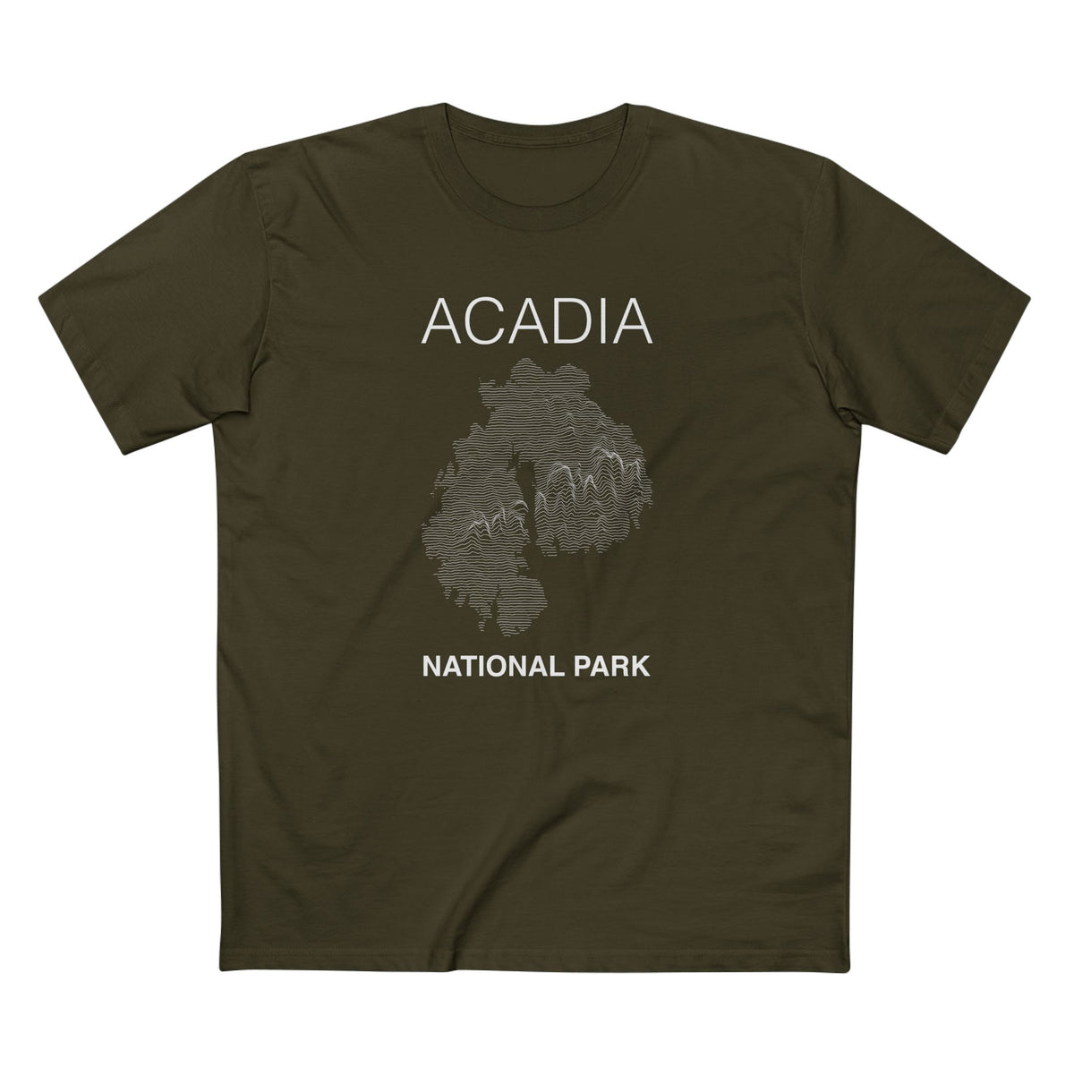 Mount Desert Island and Acadia National Park T-Shirt Lines in Army