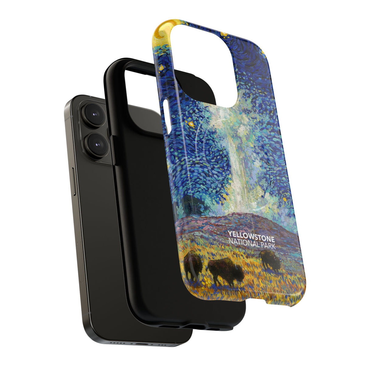 Yellowstone National Park iPhone Case with MagSafe - Old Faithful Starry Night