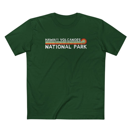 Hawaii Volcanoes National Park T-Shirt - Vintage Stretched Sunrise in Forest Green