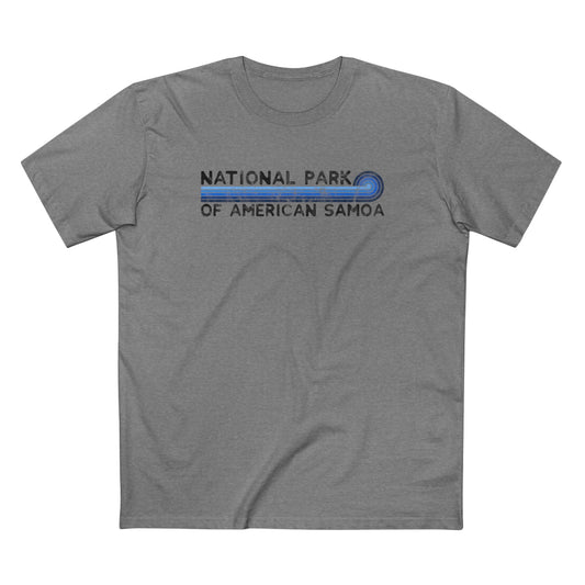 National Park of American Samoa T-Shirt - Blue Vintage Stretched Sunrise in Athletic Heather