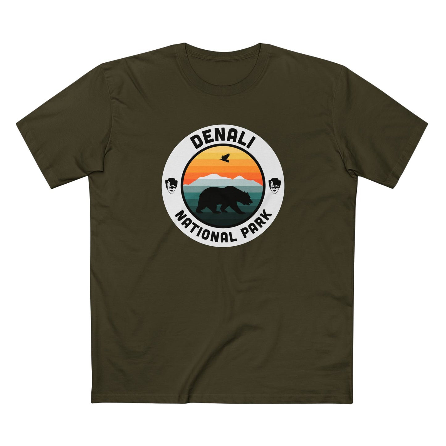 Denali National Park T-Shirt - Round Badge Design in Army