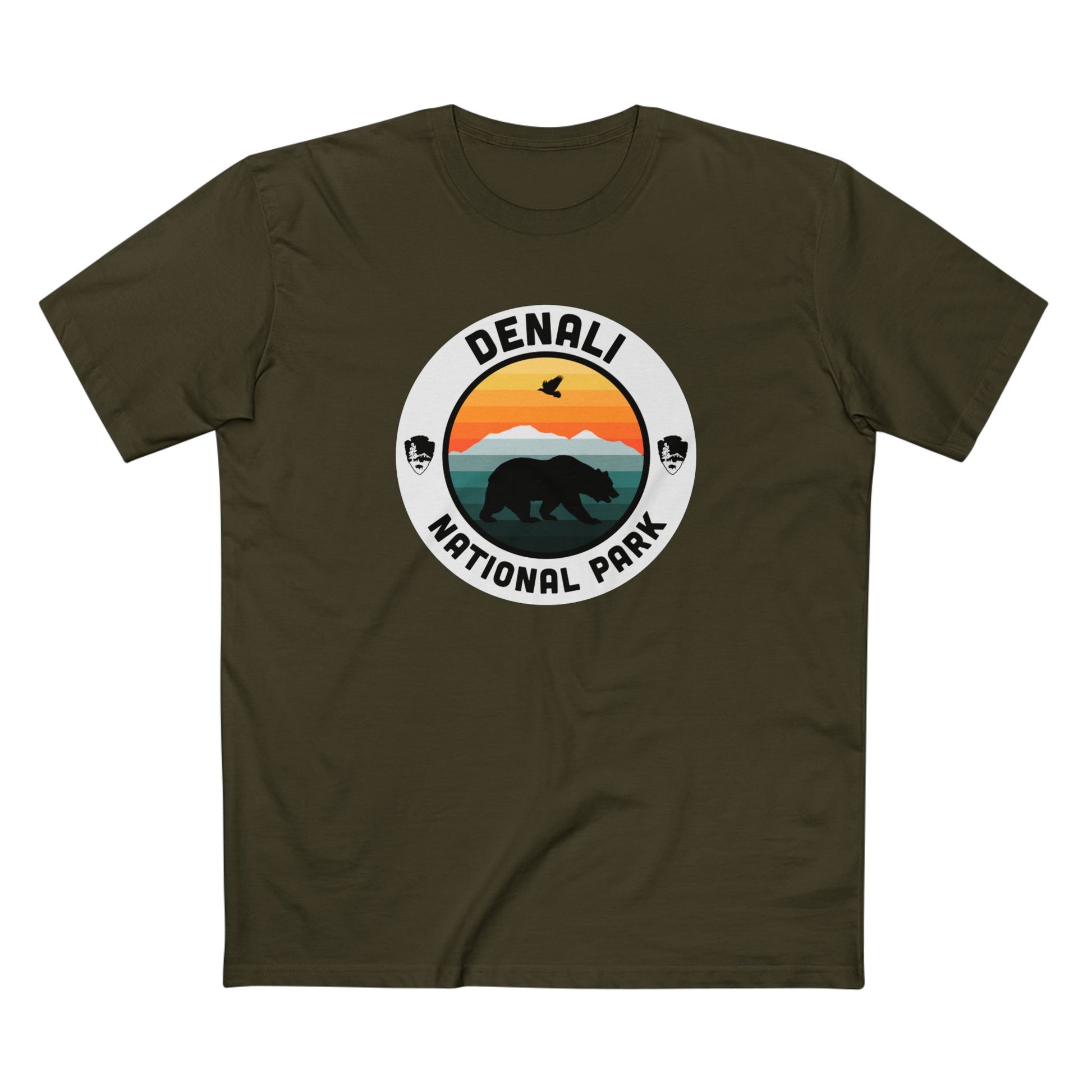 Denali National Park T-Shirt - Round Badge Design in Army
