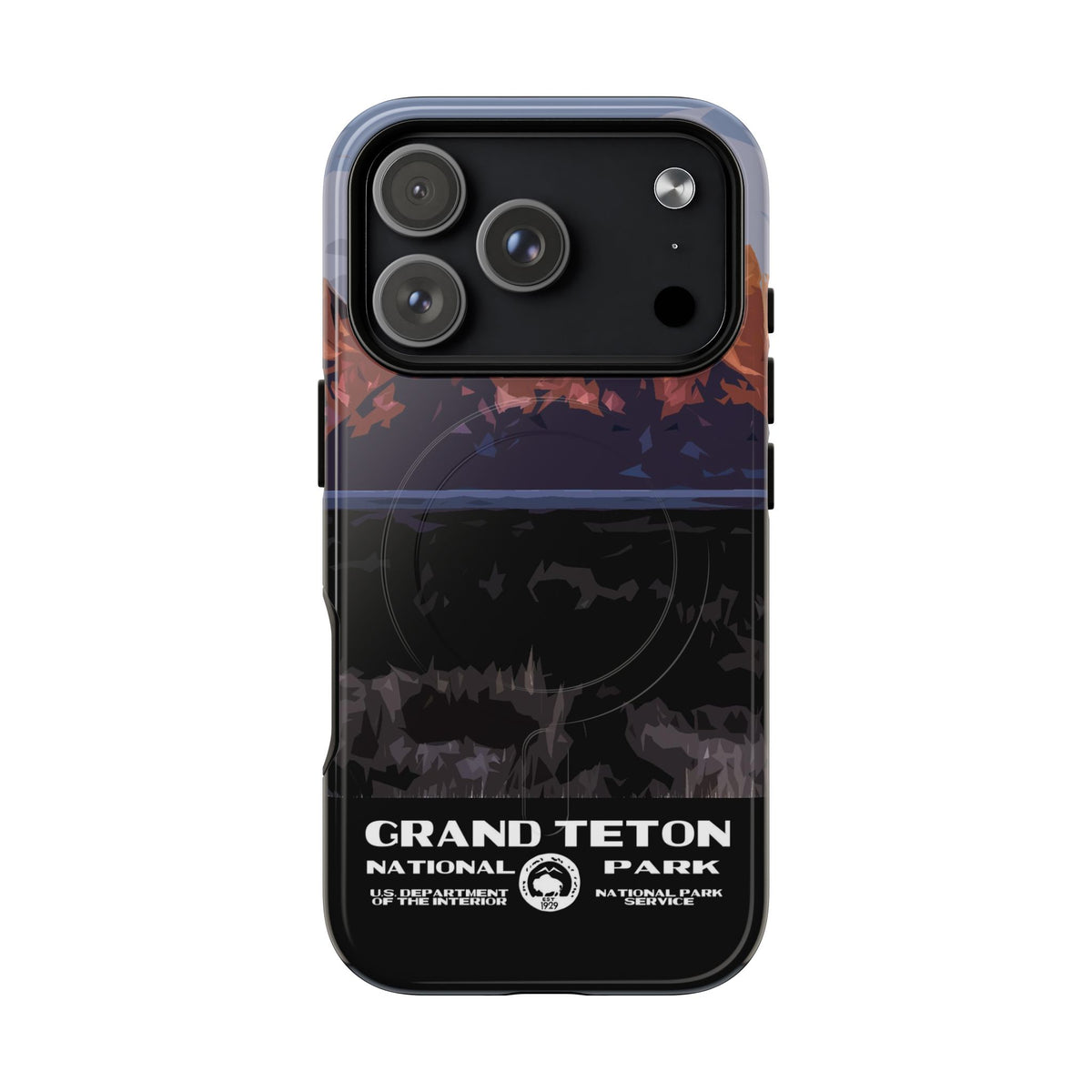 Grand Teton National Park iPhone case with MagSafe featuring WPA-inspired artwork.