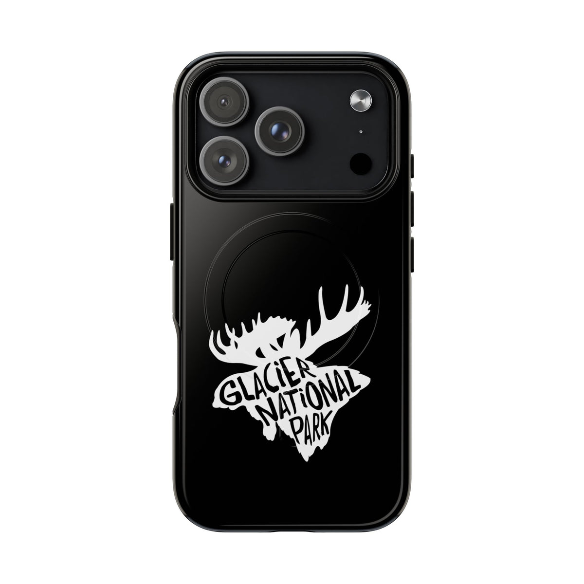 Glacier National Park iPhone case with MagSafe featuring moose artwork.