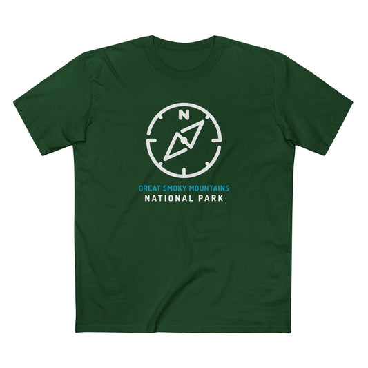 Great Smoky Mountains National Park T-Shirt Compass Design in Forest Green