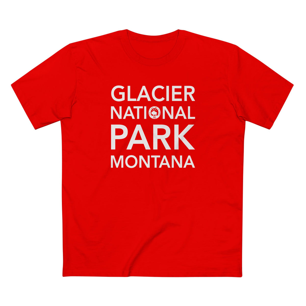 Glacier National Park T-Shirt Block Text in Red