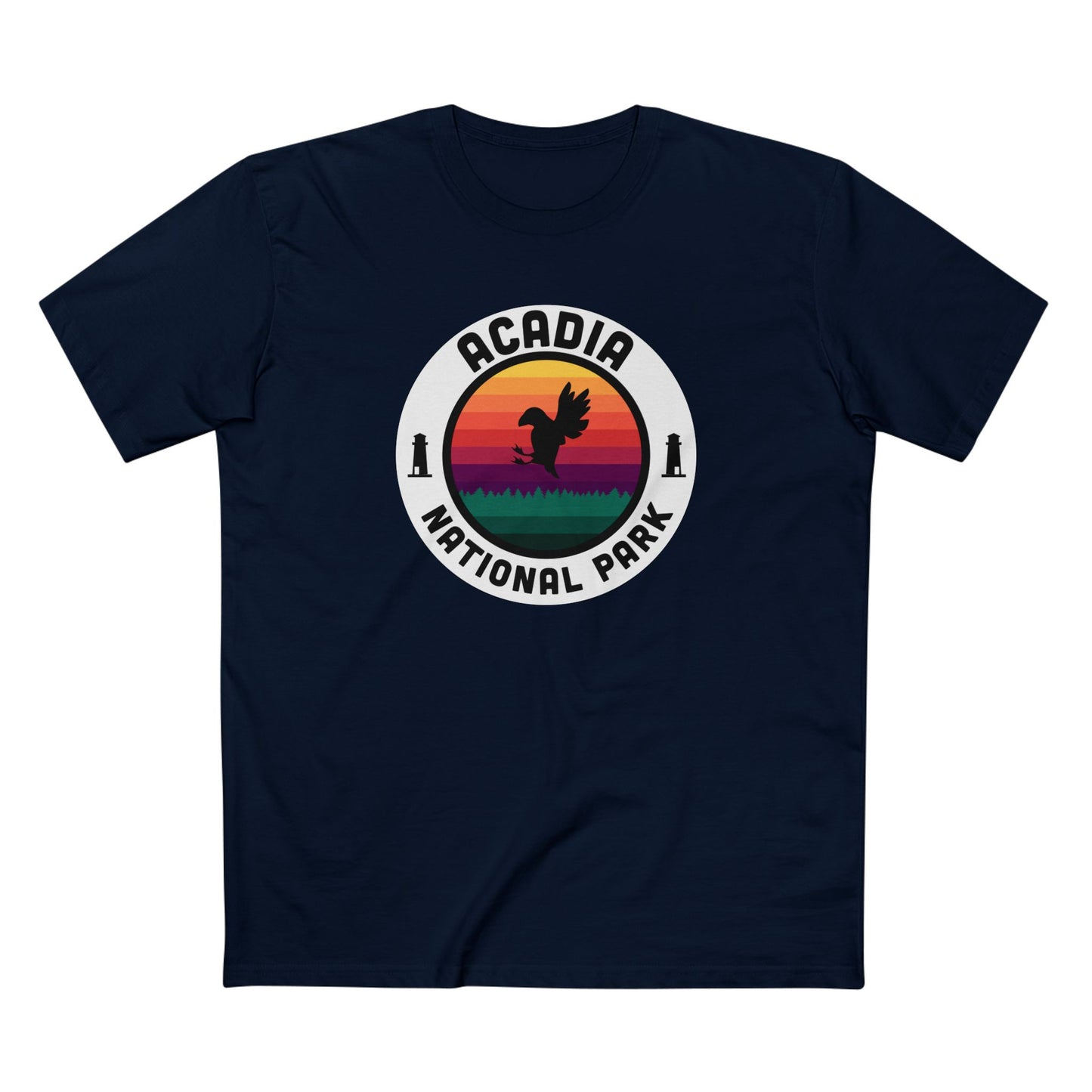 Acadia National Park T-Shirt - Round Badge Design in Navy