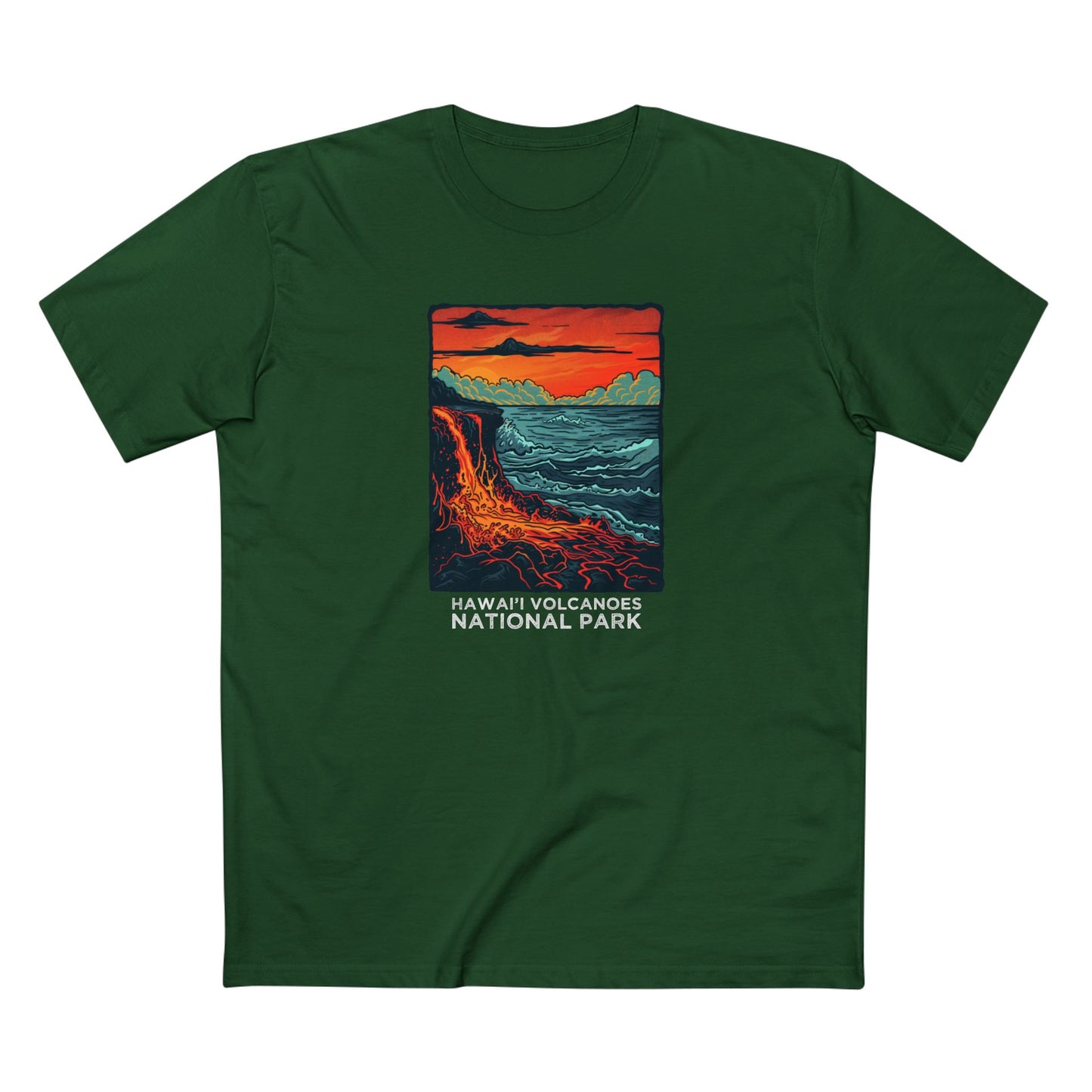 Hawai'i Volcanoes National Park T-Shirt - Sea Lava in Forest Green