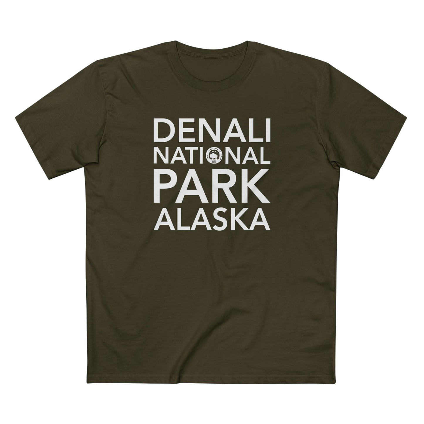 Denali National Park T-Shirt Block Text in Army