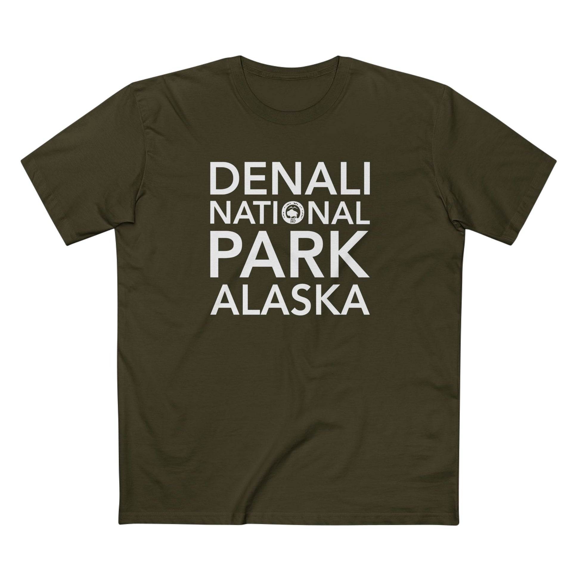Denali National Park T-Shirt Block Text in Army