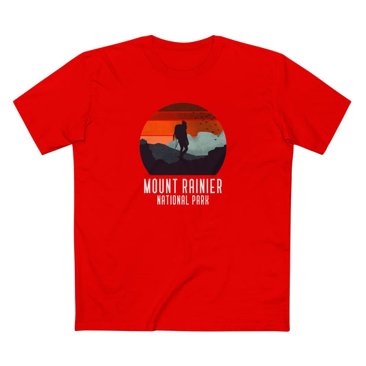 Mount Rainier National Park T-Shirt - Hiker Graphic in Red