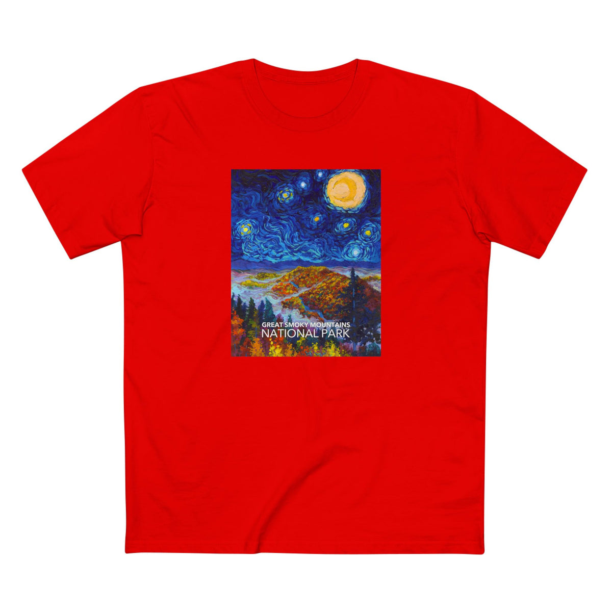 Great Smoky Mountains National Park T-Shirt - The Starry Night in Red