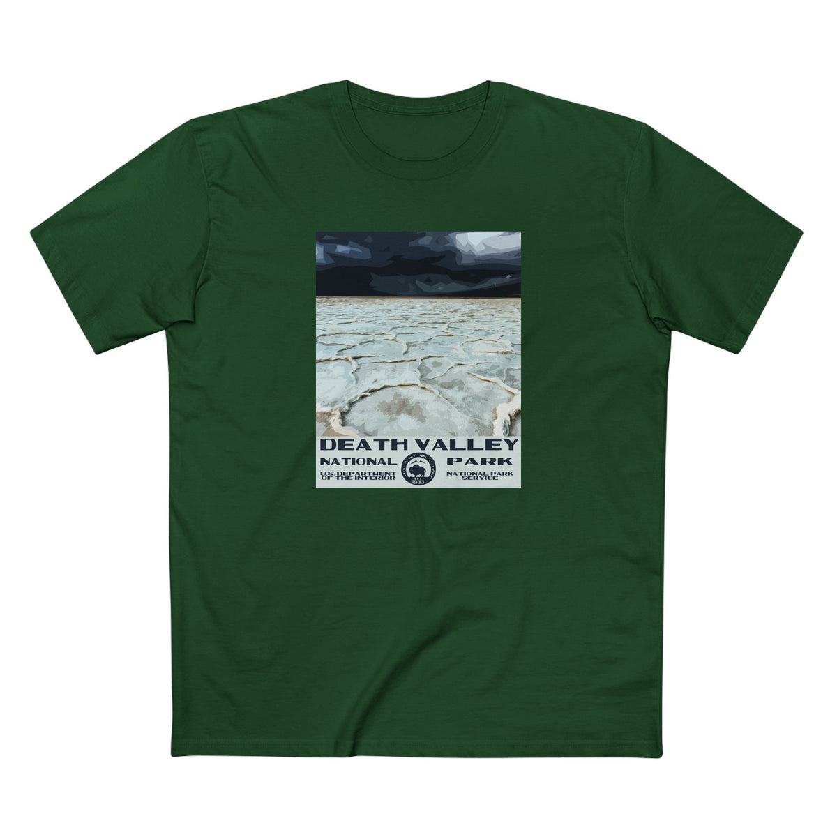 Death Valley National Park T-Shirt - Badwater Basin WPA in Forest Green
