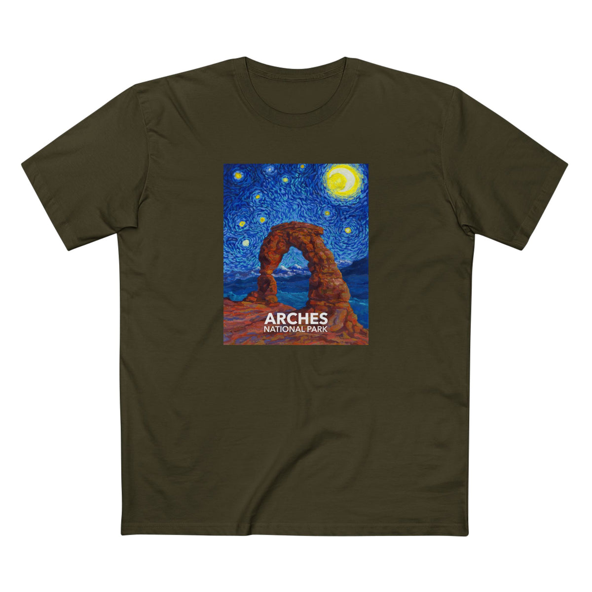 Arches National Park T-Shirt - The Starry Night in Army