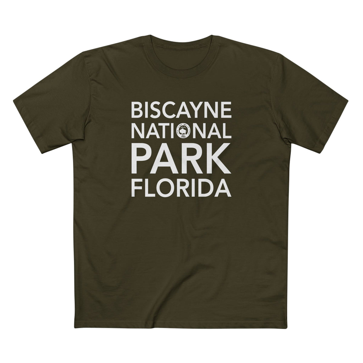 Biscayne National Park T-Shirt Block Text in Army