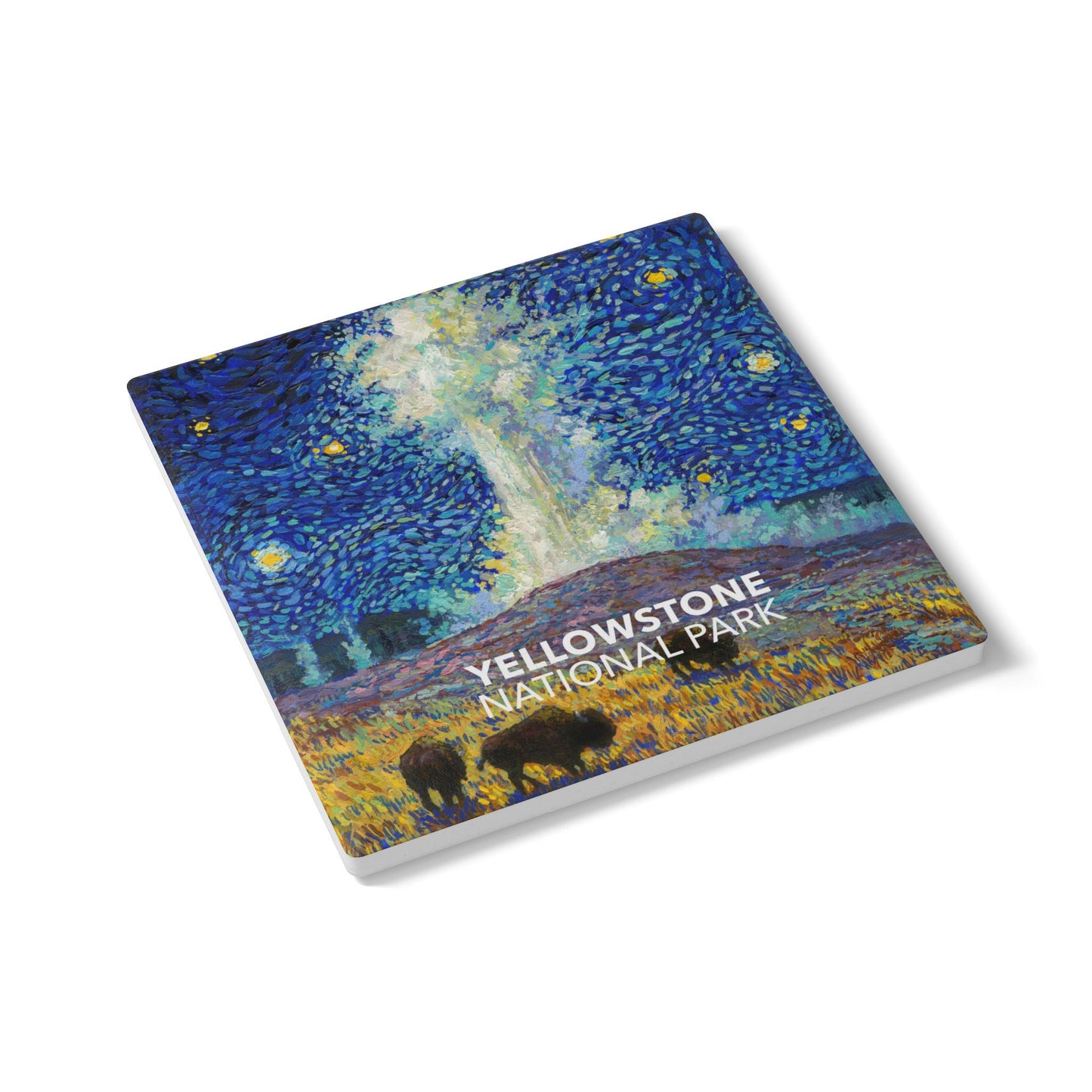 Yellowstone National Park Coaster - The Starry Night Old Faithful