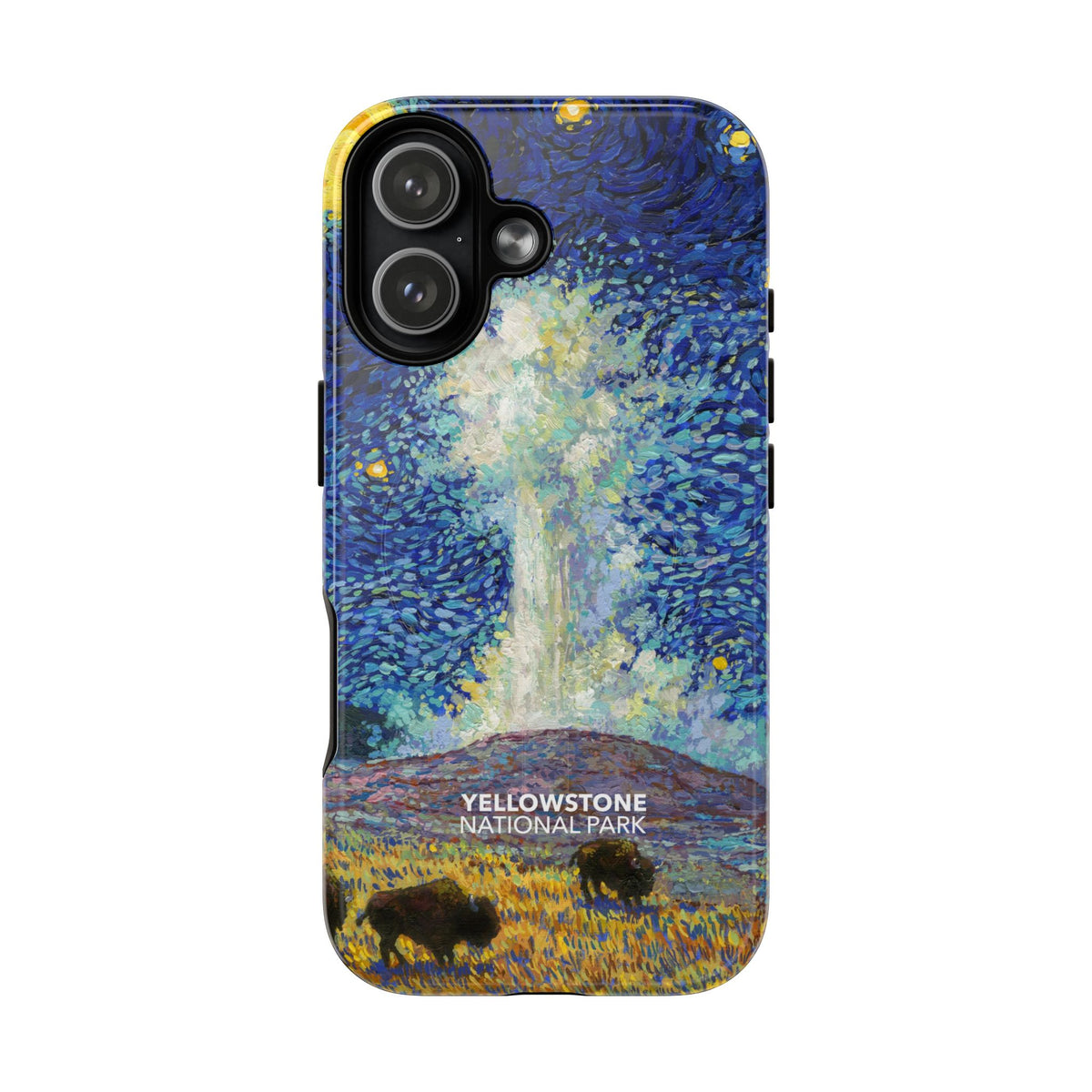 Yellowstone National Park iPhone Case with MagSafe - Old Faithful Starry Night