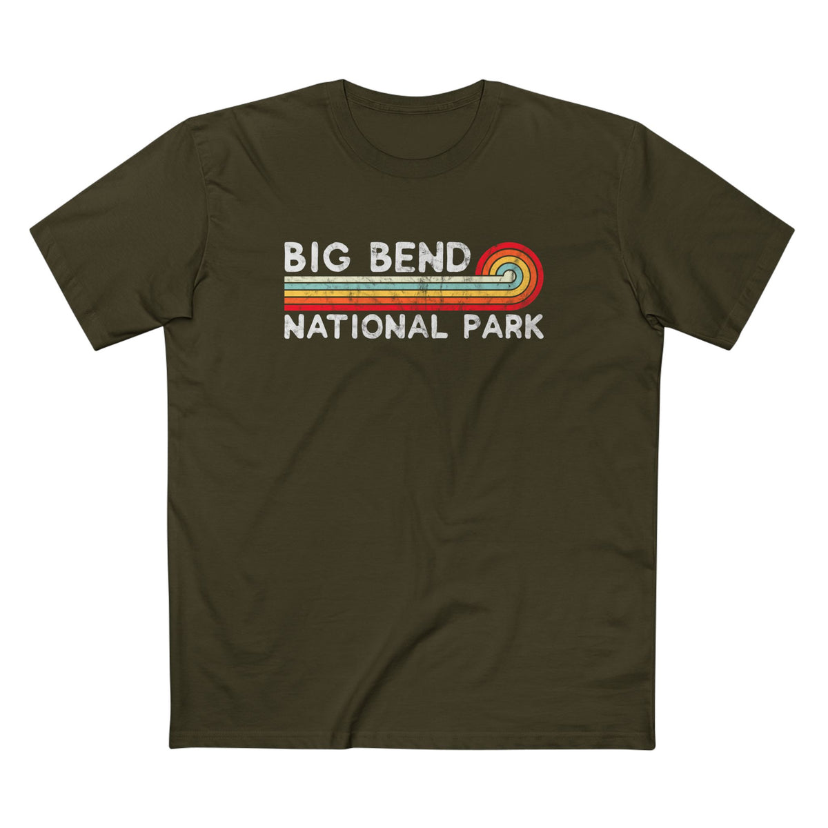 Big Bend National Park T-Shirt - Vintage Stretched Sunrise in Army