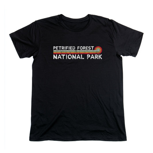 Petrified Forest National Park T-Shirt - Vintage Stretched Sunrise in Black