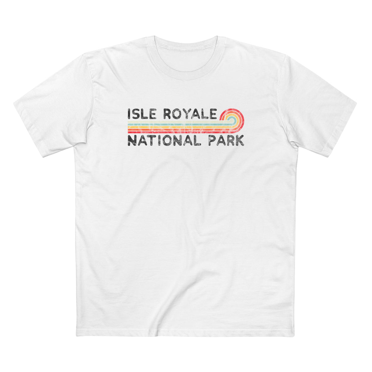 Isle Royale National Park T-Shirt - Vintage Stretched Sunrise in White