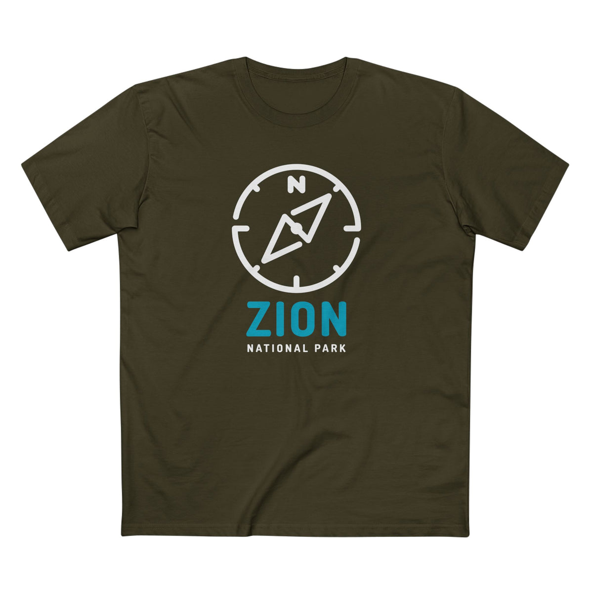 Zion National Park T-Shirt Compass Design in Army
