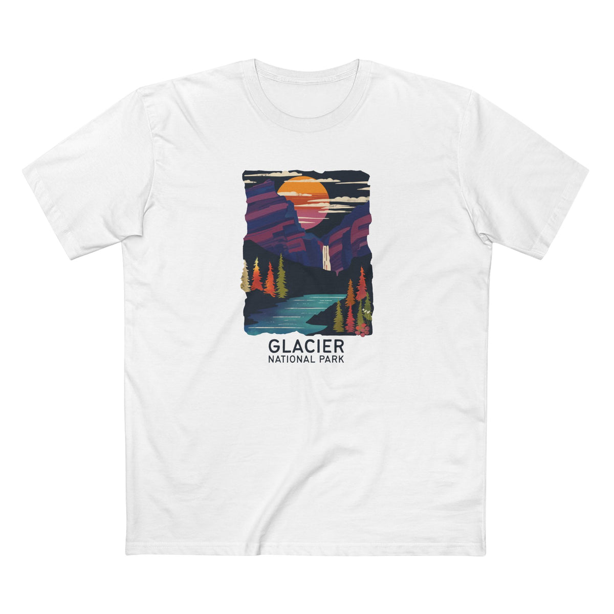 Glacier National Park T-Shirt - Waterfalls in White