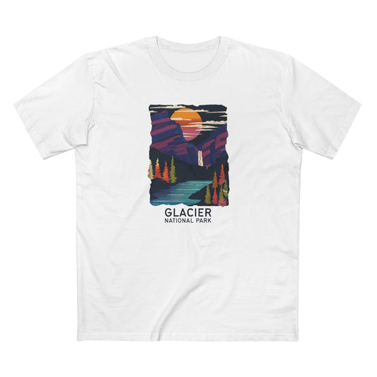 Glacier National Park T-Shirt - Waterfalls in White