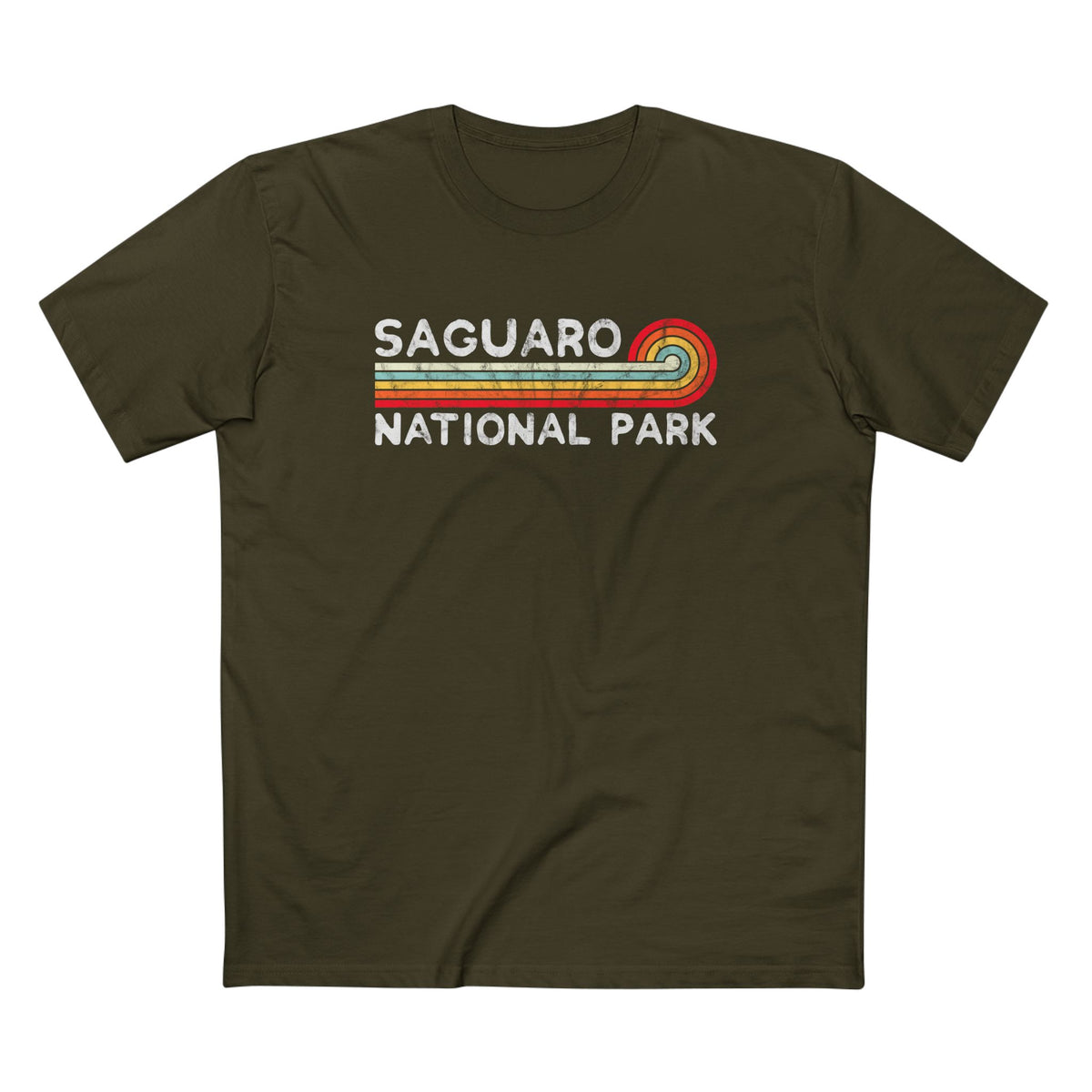 Saguaro National Park T-Shirt - Vintage Stretched Sunrise in Army