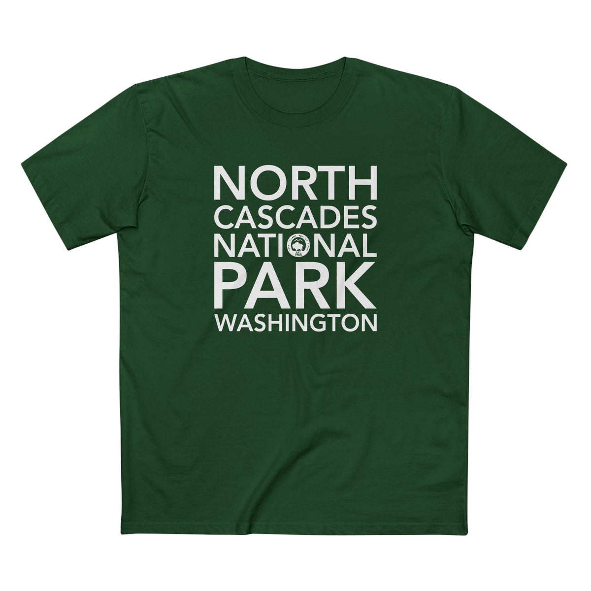 North Cascades National Park T-Shirt Block Text in Forest Green