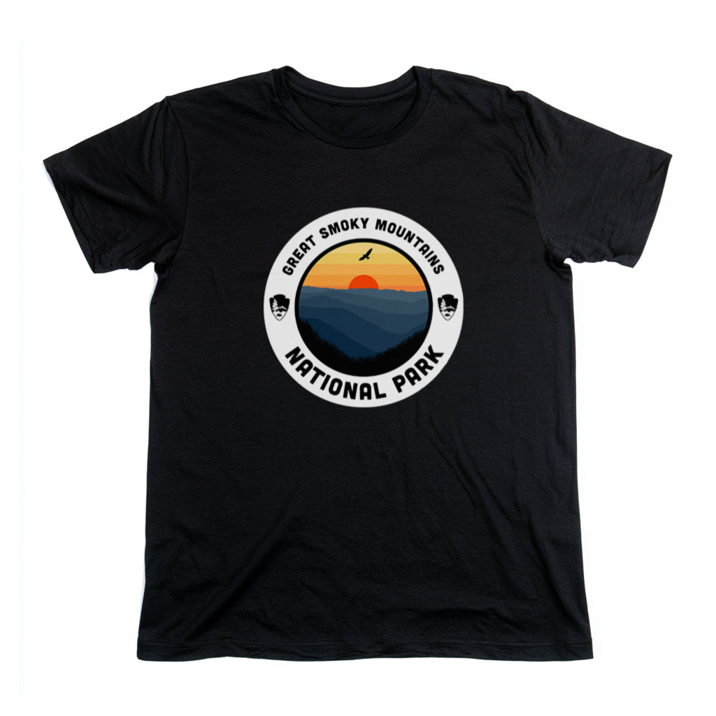 Great Smoky Mountains National Park T-Shirt - Round Badge Design in Black