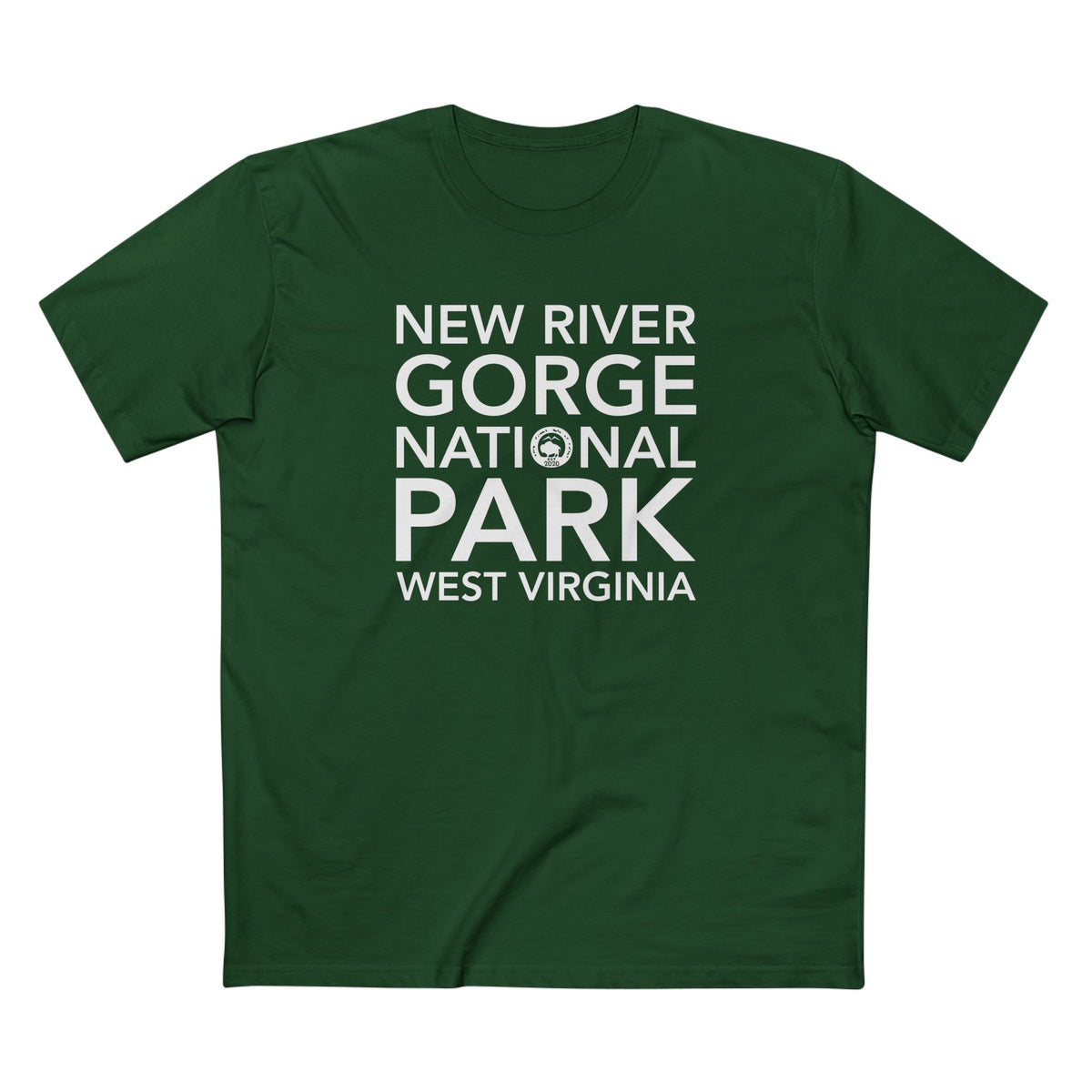 New River Gorge National Park T-Shirt Block Text in Forest Green