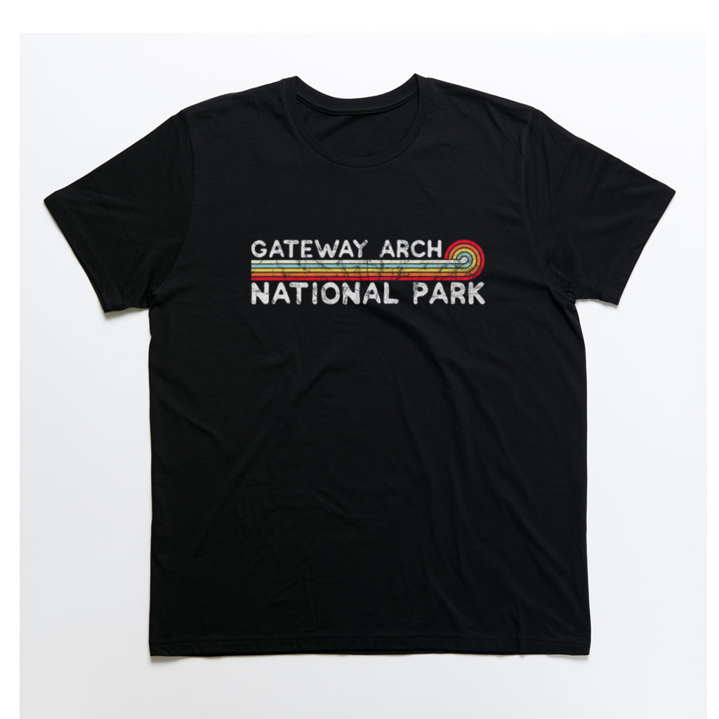 Gateway Arch National Park T-Shirt - Vintage Stretched Sunrise in Black