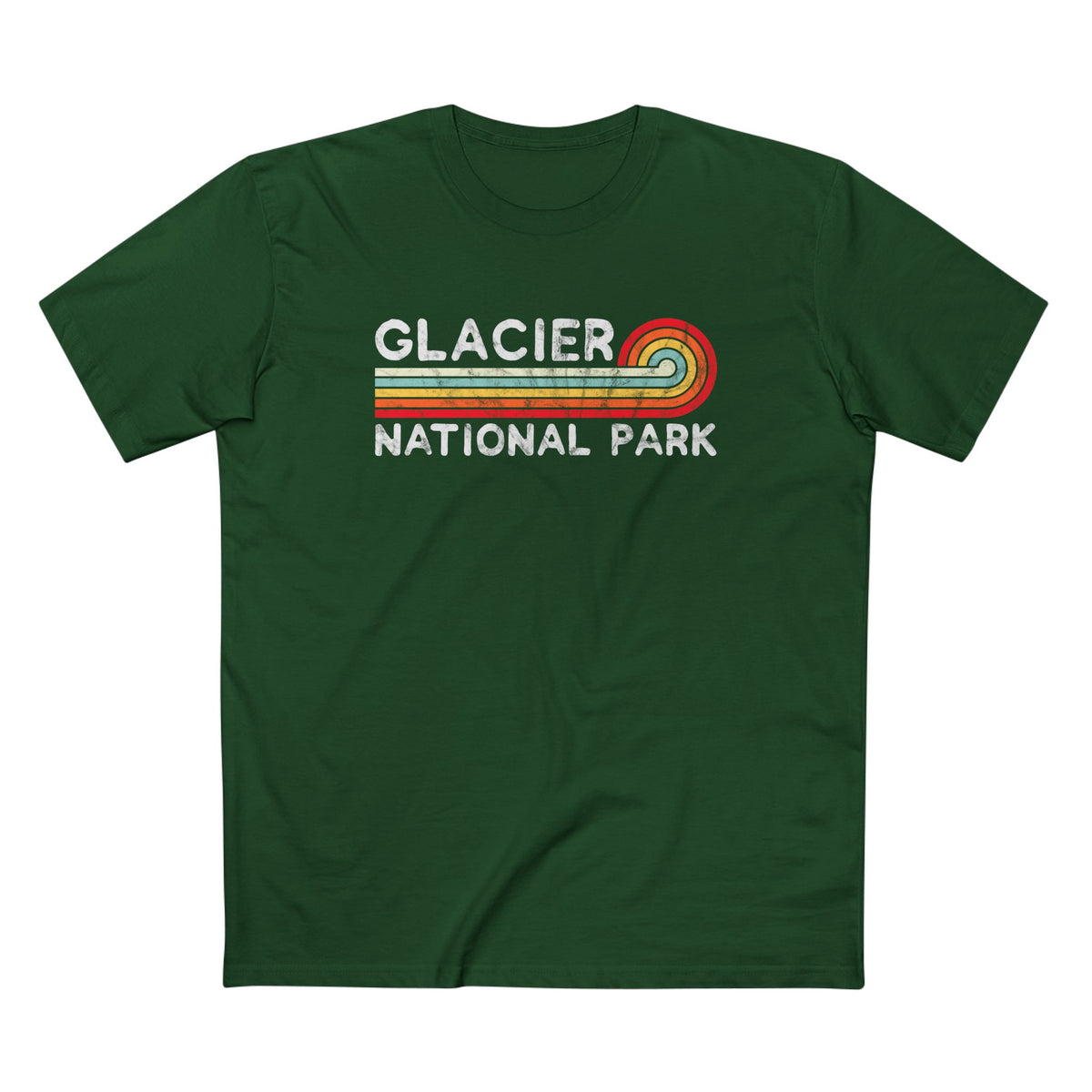 Glacier National Park T-Shirt - Vintage Stretched Sunrise in Forest Green