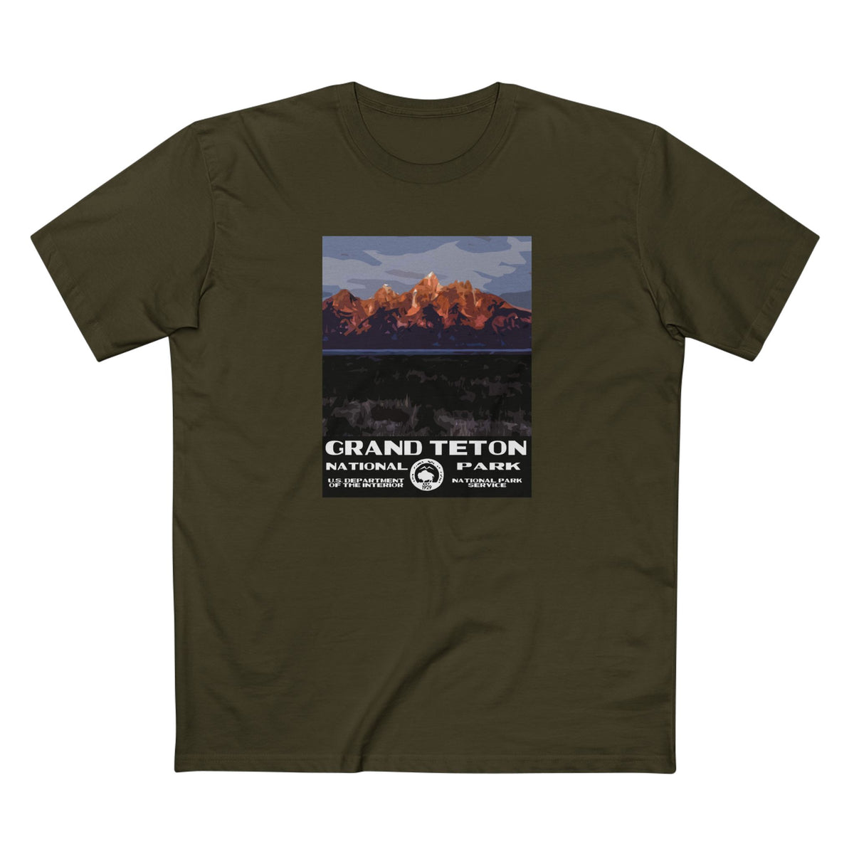 Grand Teton National Park T-Shirt - Moulton Barn WPA in Army