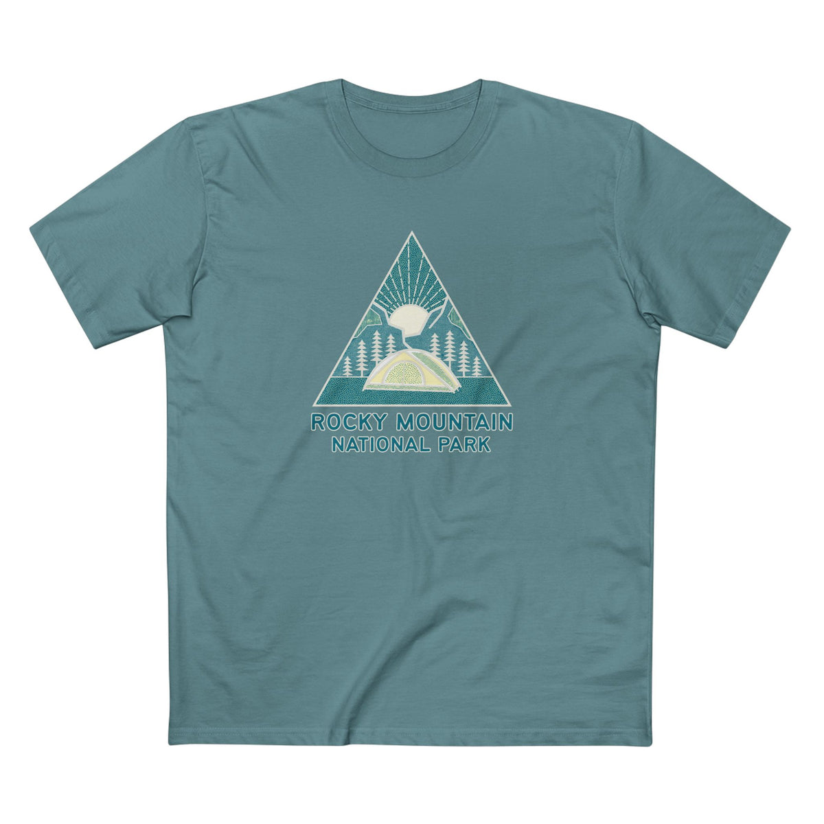 Rocky Mountain National Park T-Shirt Sunrise Triangle Graphic in Slate Blue