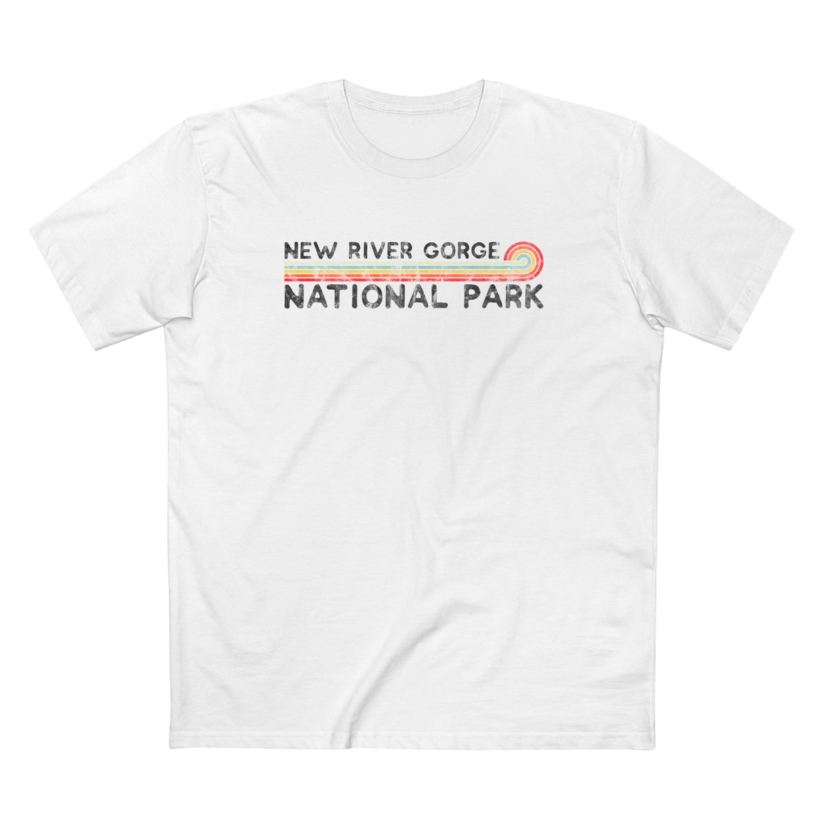New River Gorge National Park T-Shirt - Vintage Stretched Sunrise in White