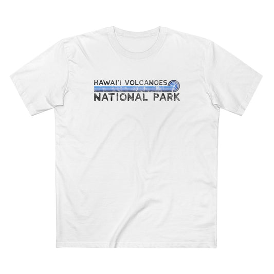 Hawaii Volcanoes National Park T-Shirt - Blue Vintage Stretched Sunrise in White