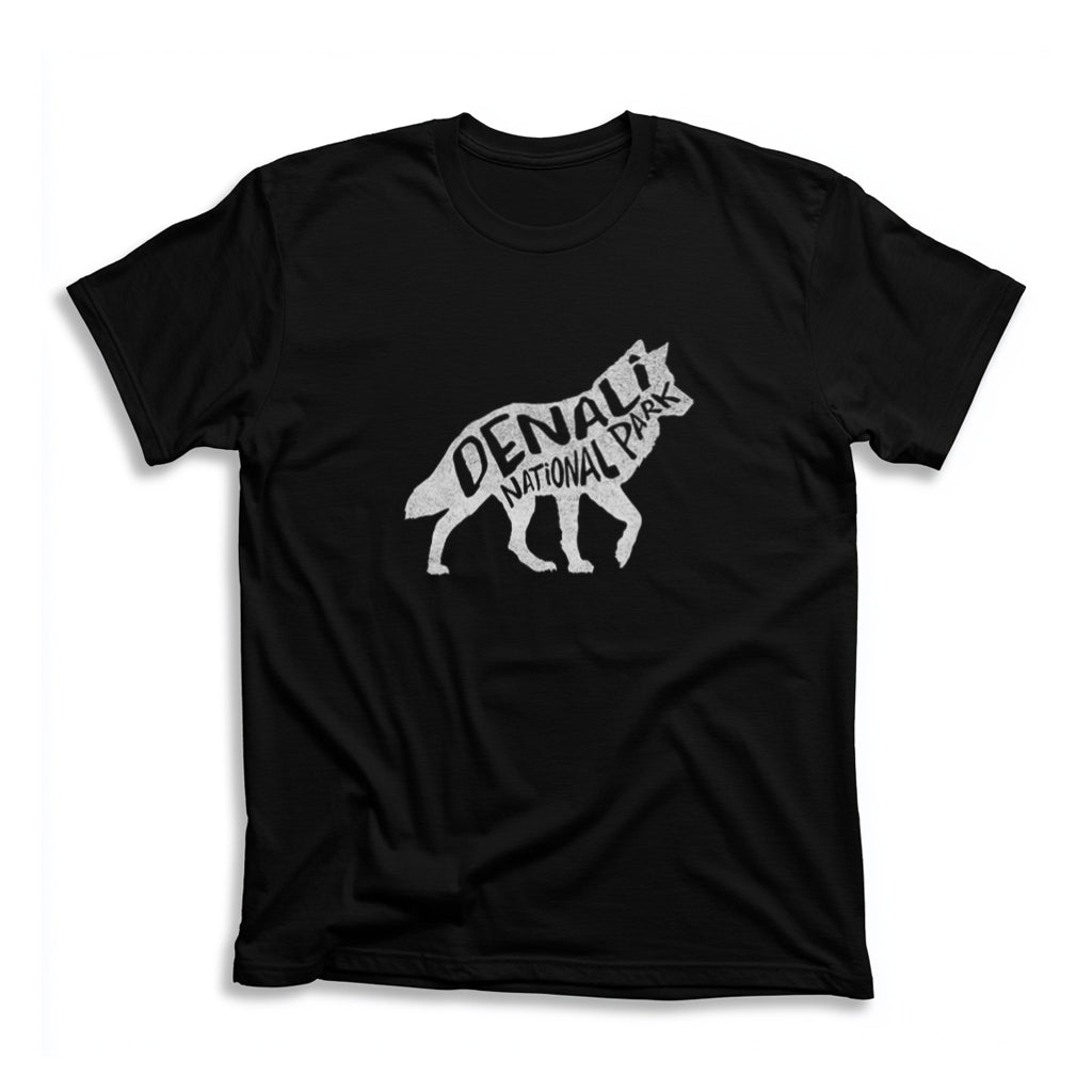 Denali National Park T-Shirt - Gray Wolf in Black