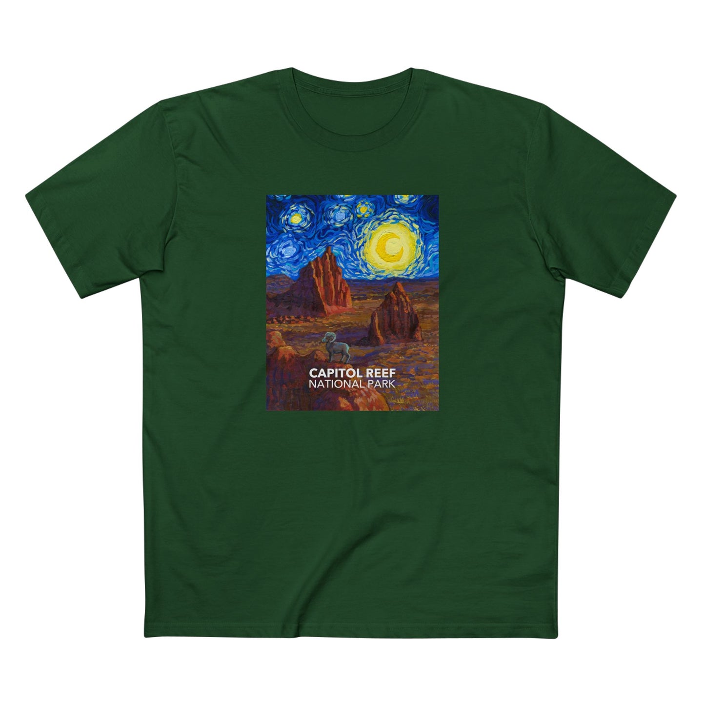 Capitol Reef National Park T-Shirt - The Starry Night in Forest Green