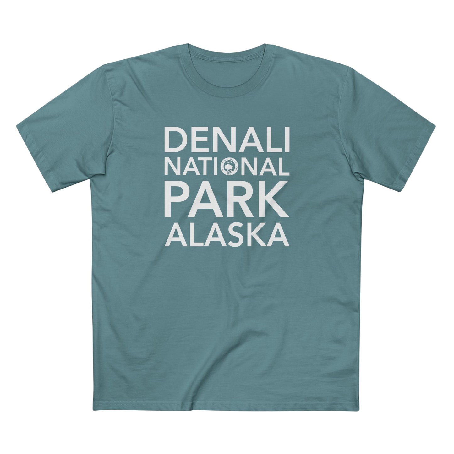 Denali National Park T-Shirt Block Text in Slate Blue