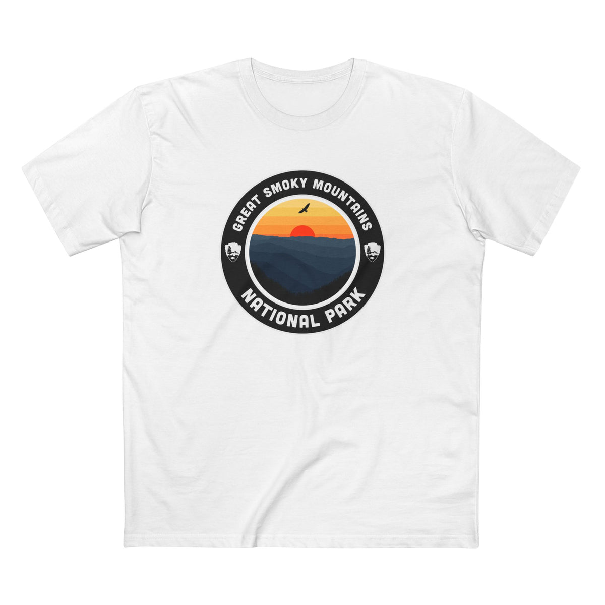 Great Smoky Mountains National Park T-Shirt - Round Badge Design in White