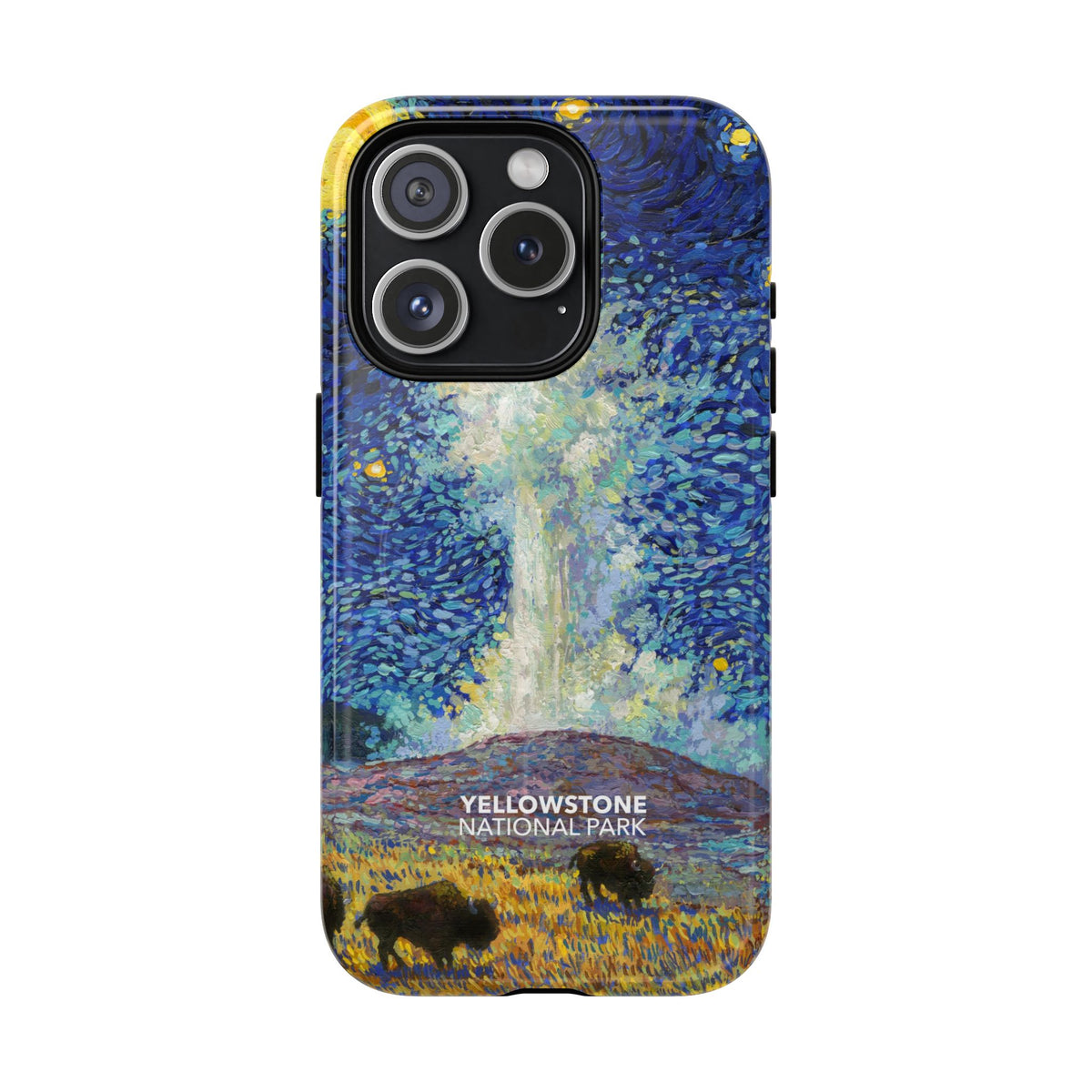 Yellowstone National Park iPhone Case with MagSafe - Old Faithful Starry Night