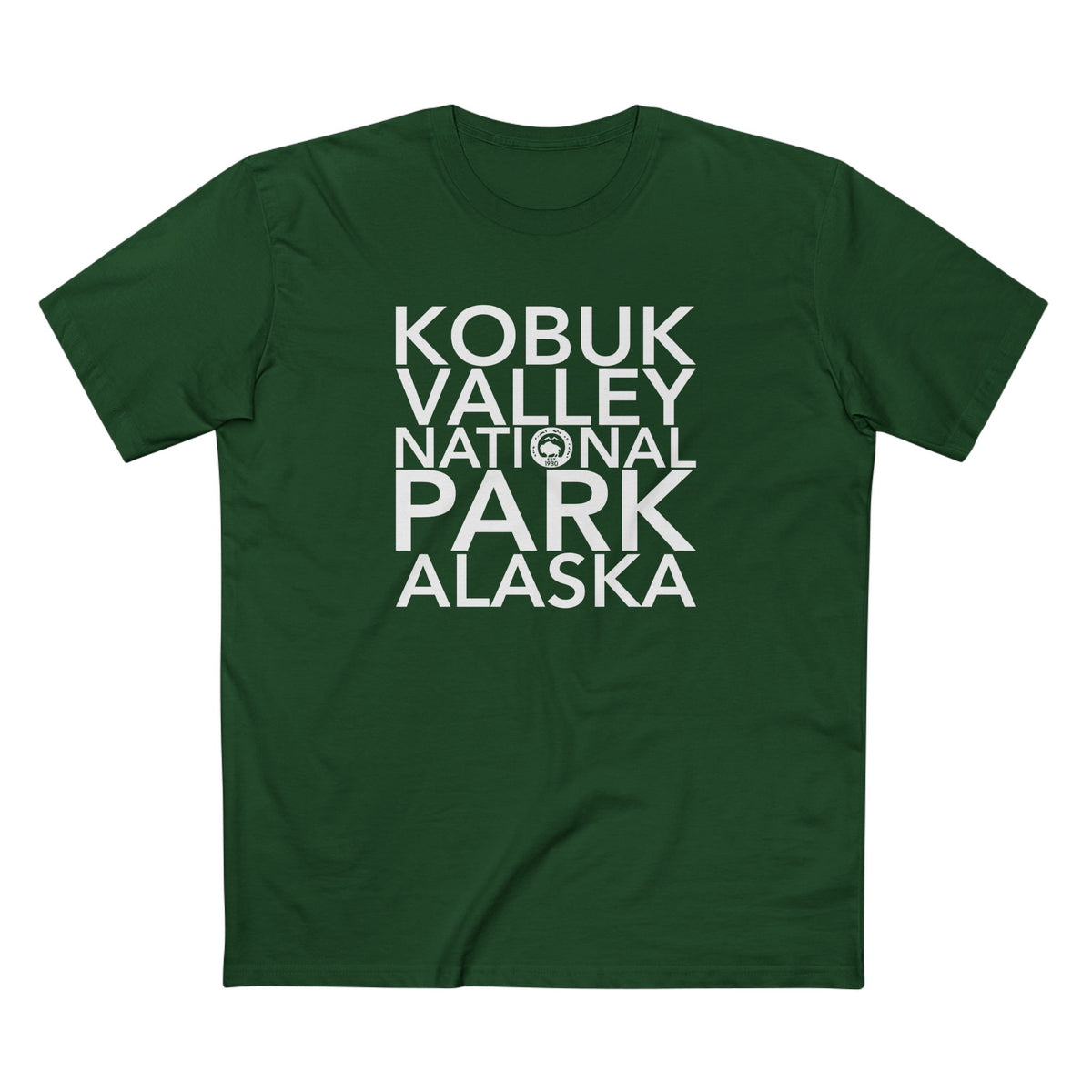 Kobuk Valley National Park T-Shirt Block Text in Forest Green