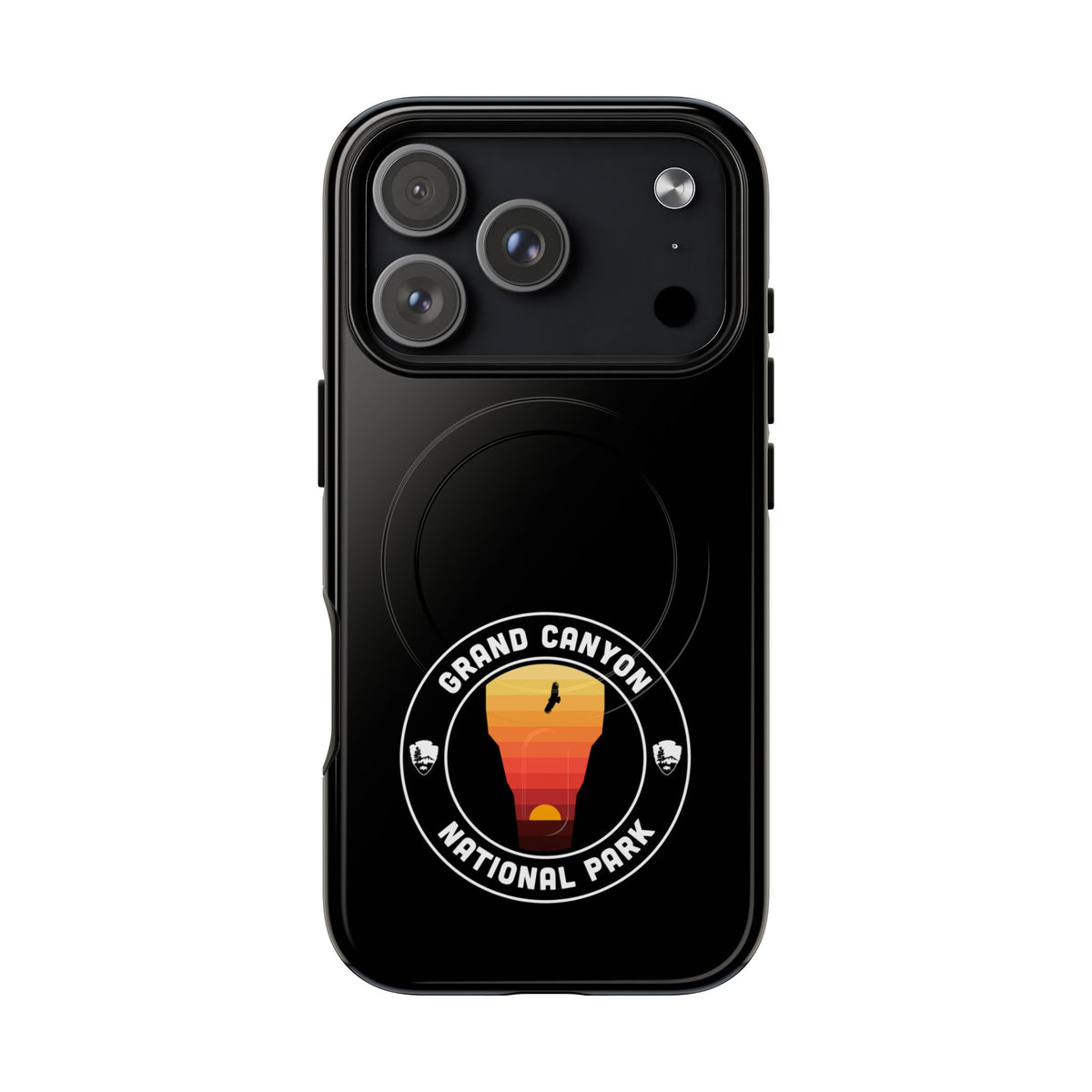 Grand Canyon National Park iPhone case with MagSafe featuring round emblem artwork.
